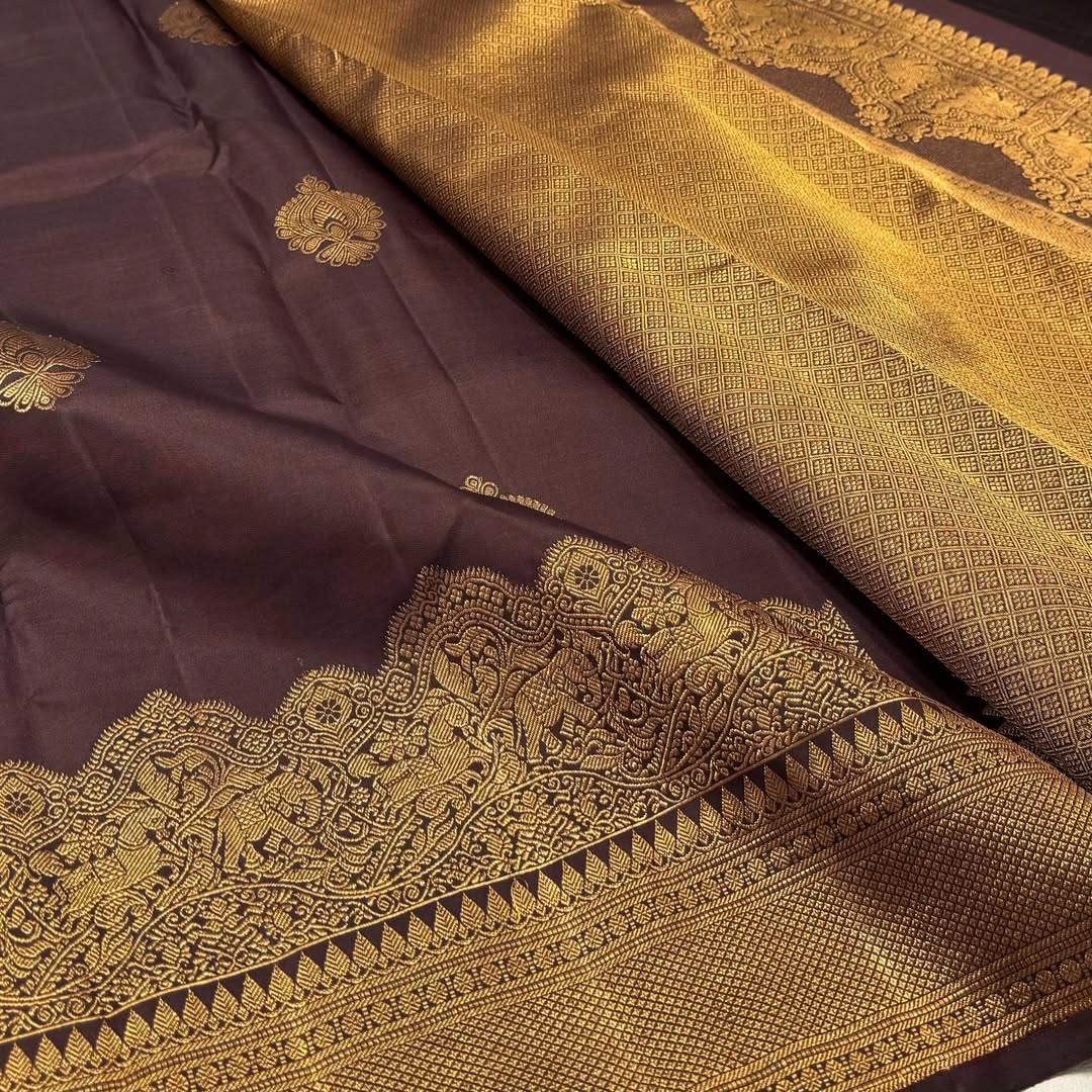 Ratatouille Brown Soft Banarasi Silk Saree With Demesne Blouse Piece