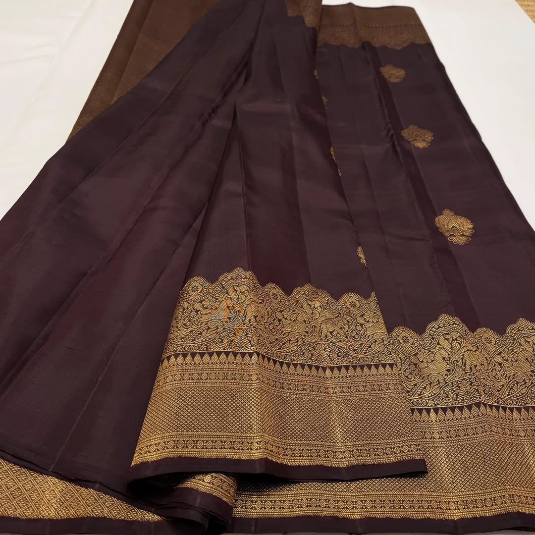 Ratatouille Brown Soft Banarasi Silk Saree With Demesne Blouse Piece