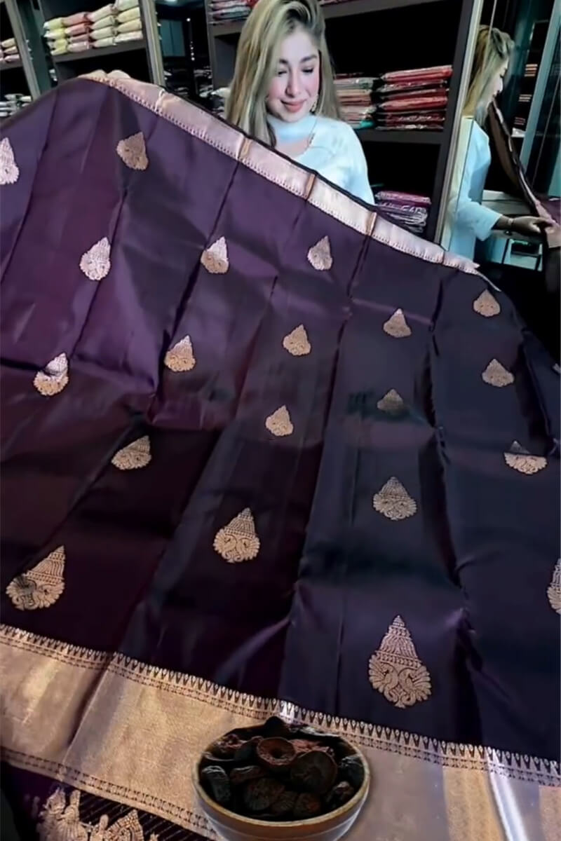 Improbable Purple Soft Banarasi Silk Saree With Glittering Blouse Piece