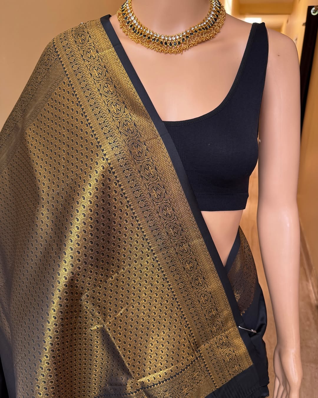 Dalliance Black Soft Banarasi Silk Saree With Gossamer Blouse Piece