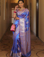 Outstanding Blue Soft Banarasi Silk Saree With Engrossing Blouse Piece