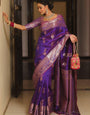 Confounding Purple Soft Banarasi Silk Saree With Incomparable Blouse Piece