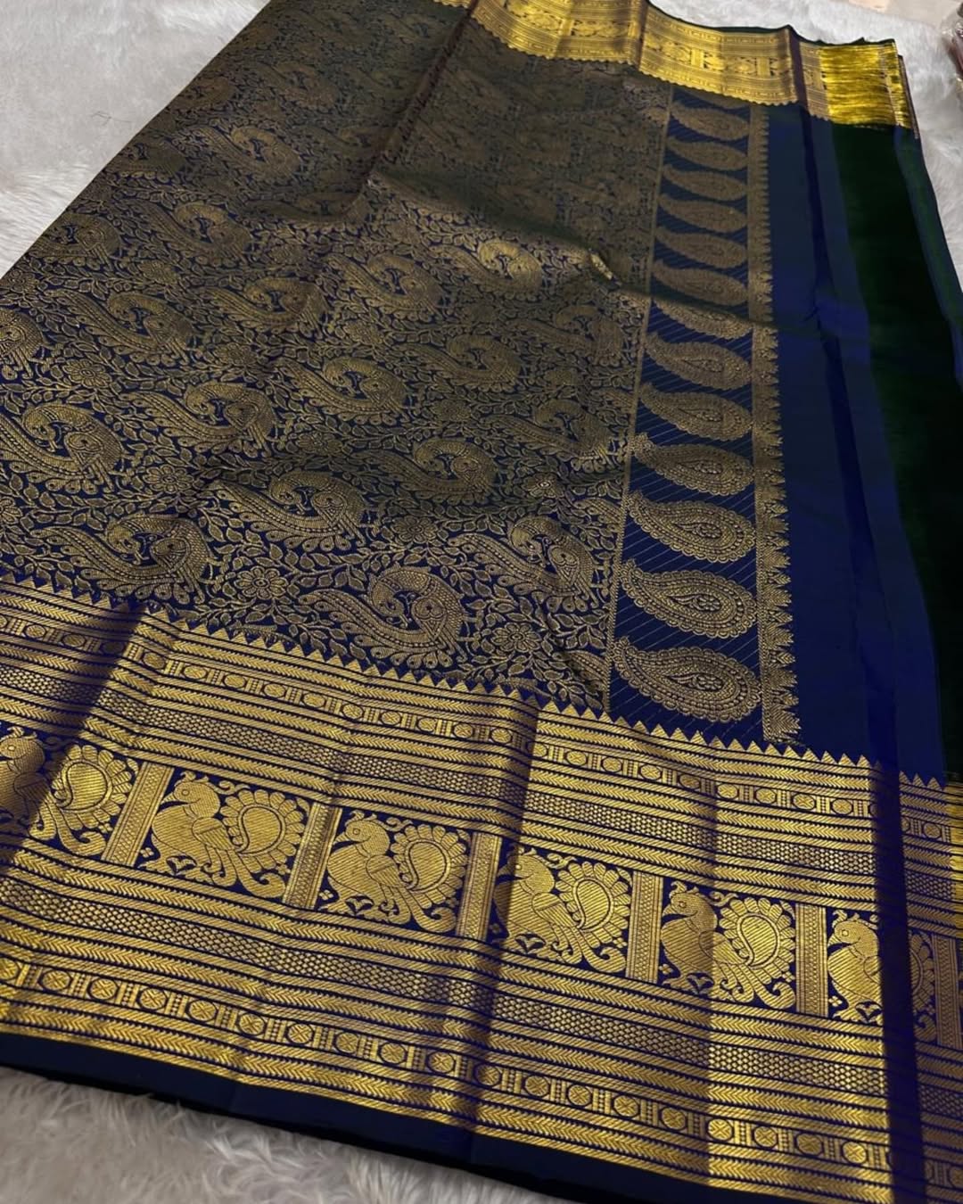 Tempting Navy Blue Soft Banarasi Silk Saree With Enigmatic Blouse Piece