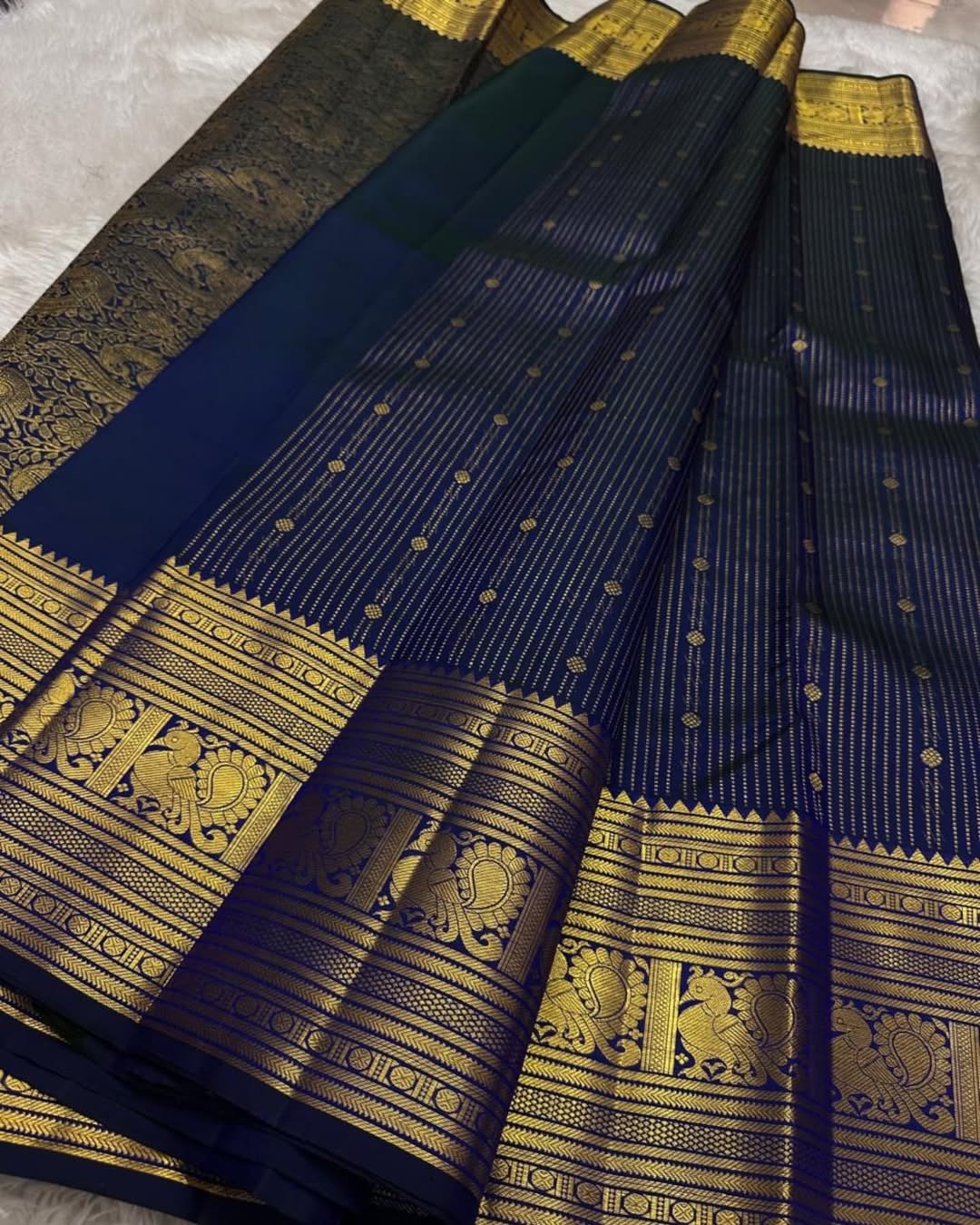 Tempting Navy Blue Soft Banarasi Silk Saree With Enigmatic Blouse Piece