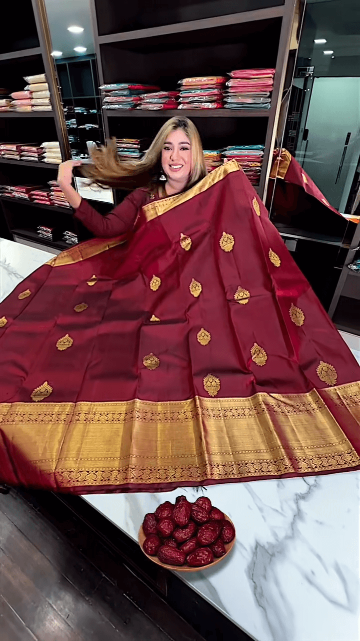 Precious Maroon Soft Banarasi Silk Saree With Incredible Blouse Piece