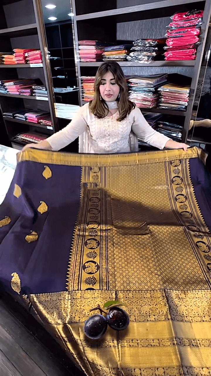 Vestigial Purple Soft Banarasi Silk Saree With Desiring Blouse Piece