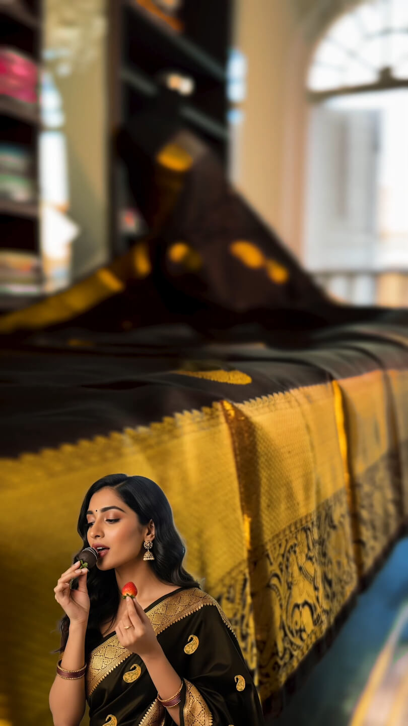 Quintessential Black Soft Banarasi Silk Saree With Inspiring Blouse Piece