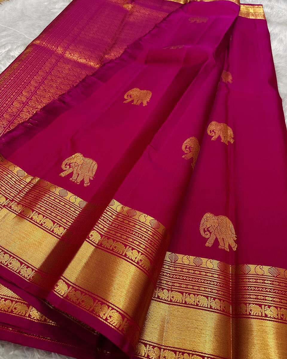 Panoply Dark Pink Soft Banarasi Silk Saree With Dulcet Blouse Piece