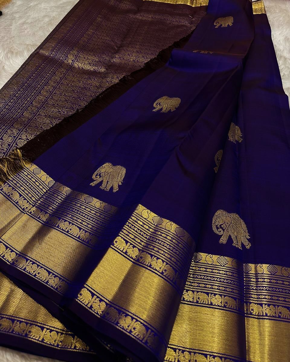 Ideal Royal Blue Soft Banarasi Silk Saree With Arresting Blouse Piece