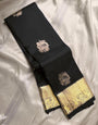 Beautiful Black Soft Banarasi Silk Saree With Beleaguer Blouse Piece