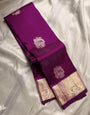 Ornate Purple Soft Banarasi Silk Saree With Alluring Blouse Piece