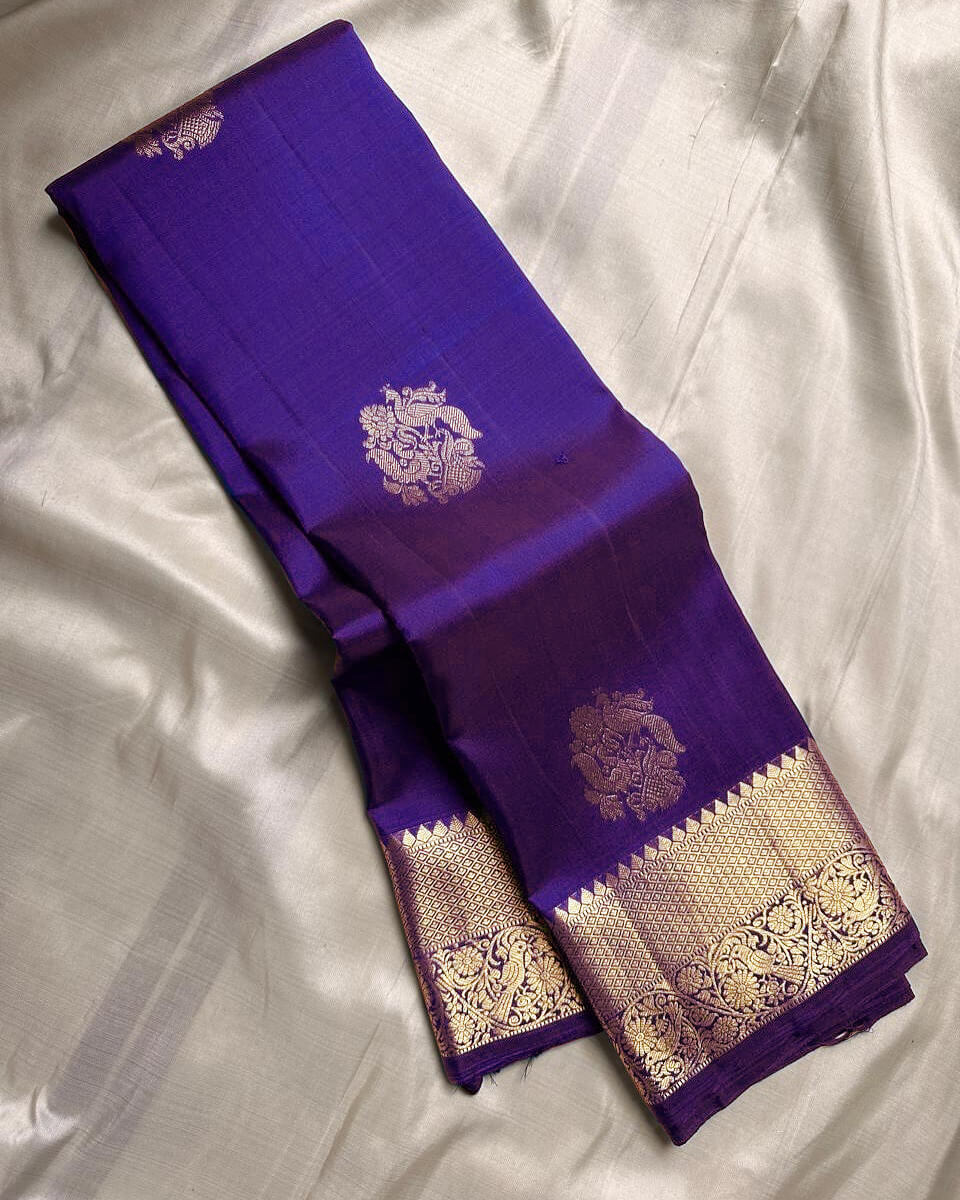 Glowing Royal Blue Soft Banarasi Silk Saree With Admirable Blouse Piece