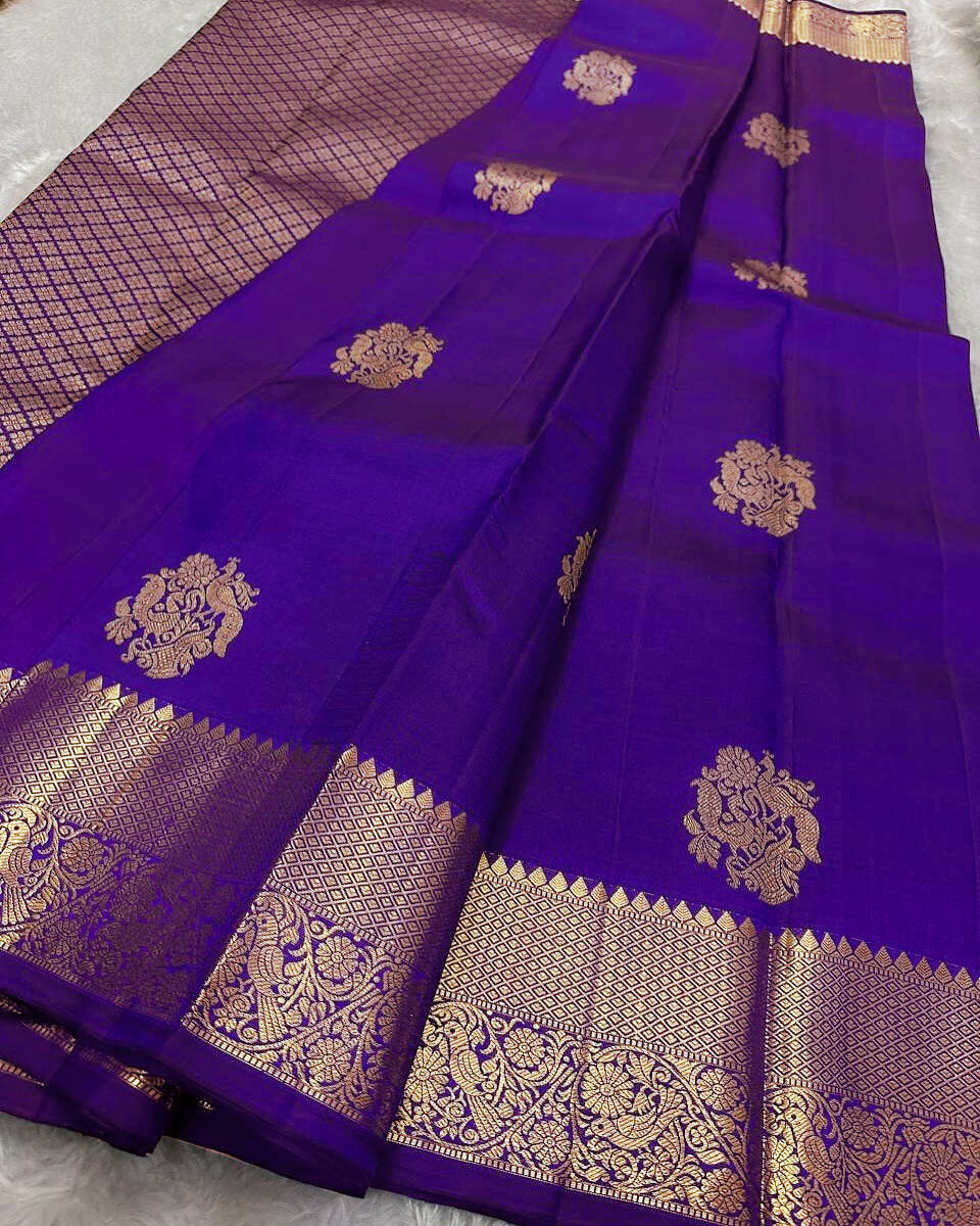 Glowing Royal Blue Soft Banarasi Silk Saree With Admirable Blouse Piece