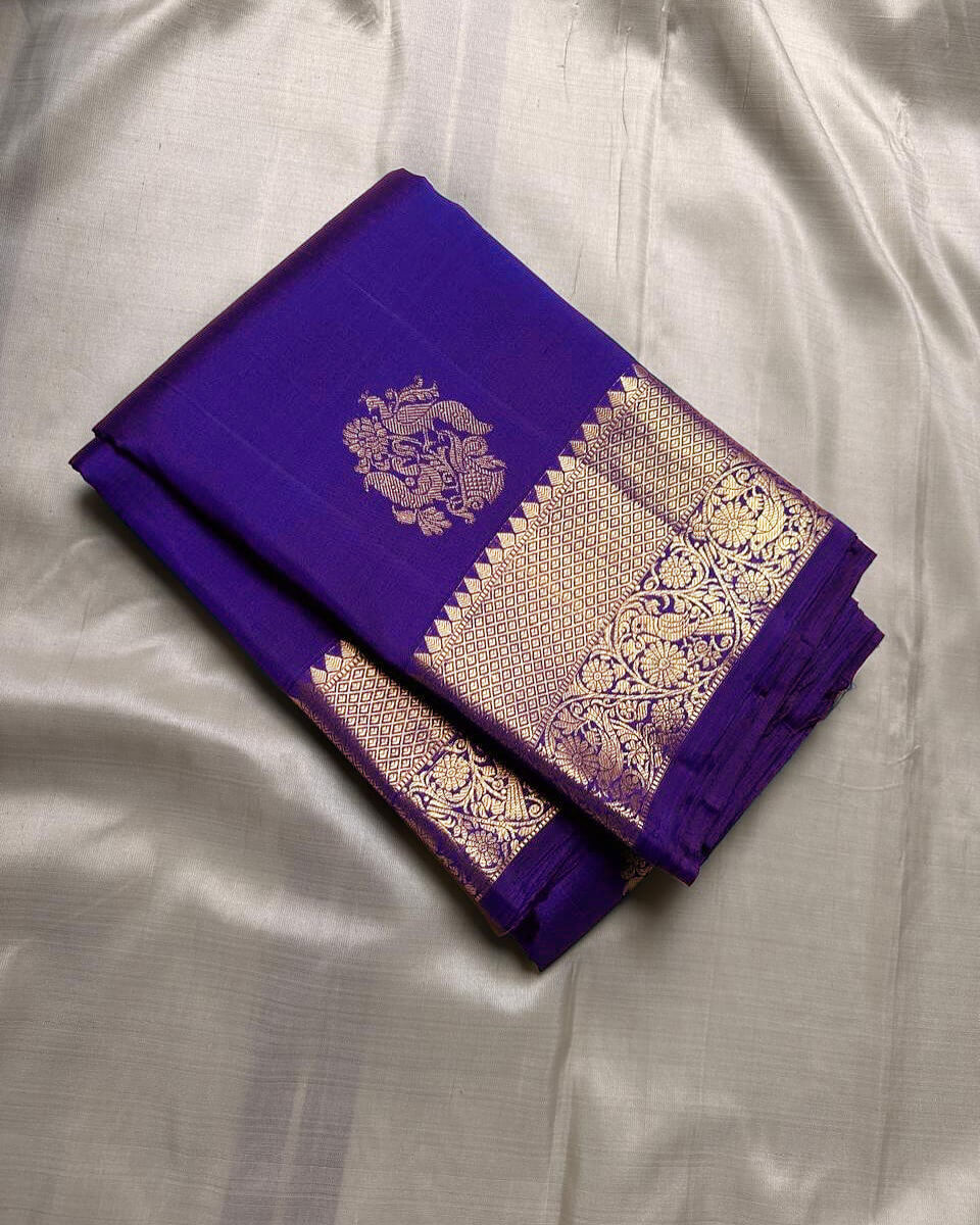 Glowing Royal Blue Soft Banarasi Silk Saree With Admirable Blouse Piece
