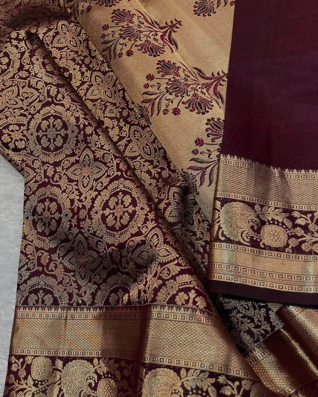 Innovative Wine Soft Banarasi Silk Saree With Flattering Blouse Piece