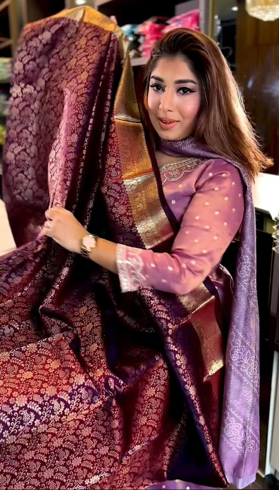 Fairytale Purple Soft Banarasi Silk Saree With Tantalizing Blouse Piece