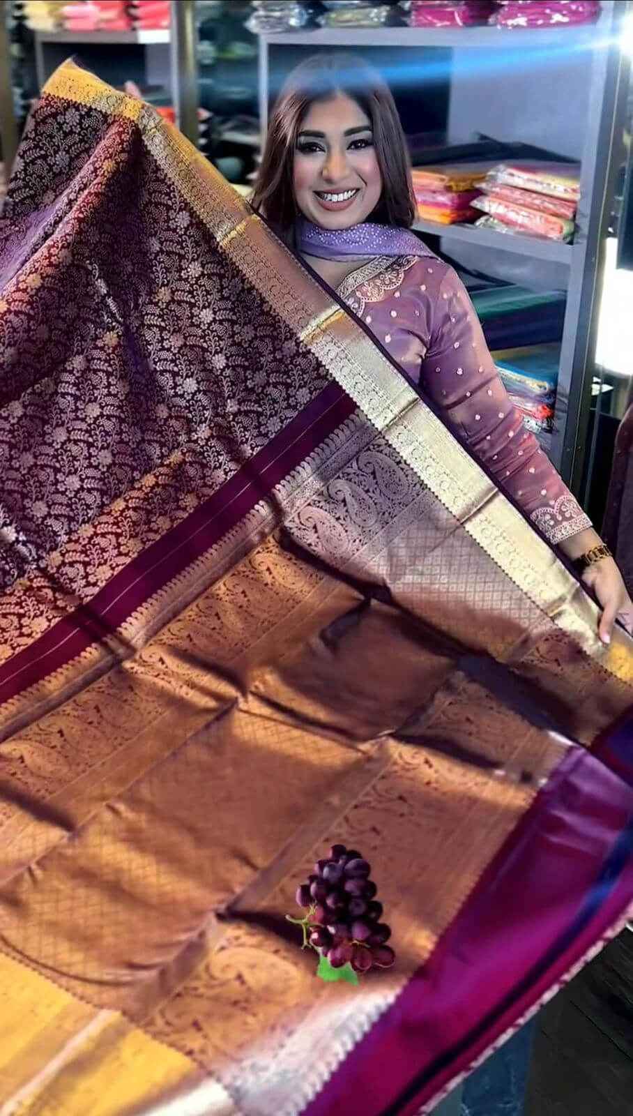 Fairytale Purple Soft Banarasi Silk Saree With Tantalizing Blouse Piece