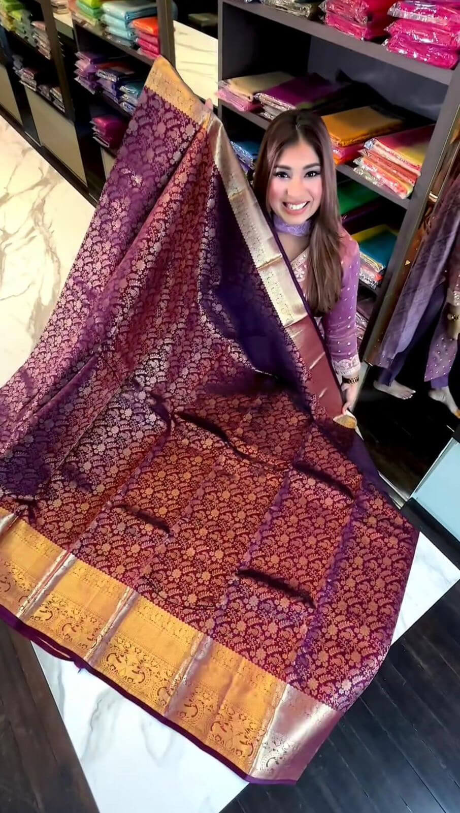Fairytale Purple Soft Banarasi Silk Saree With Tantalizing Blouse Piece