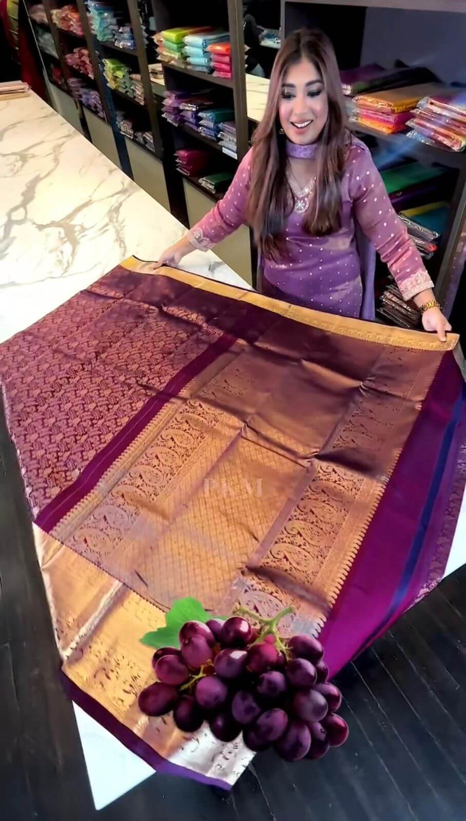 Fairytale Purple Soft Banarasi Silk Saree With Tantalizing Blouse Piece