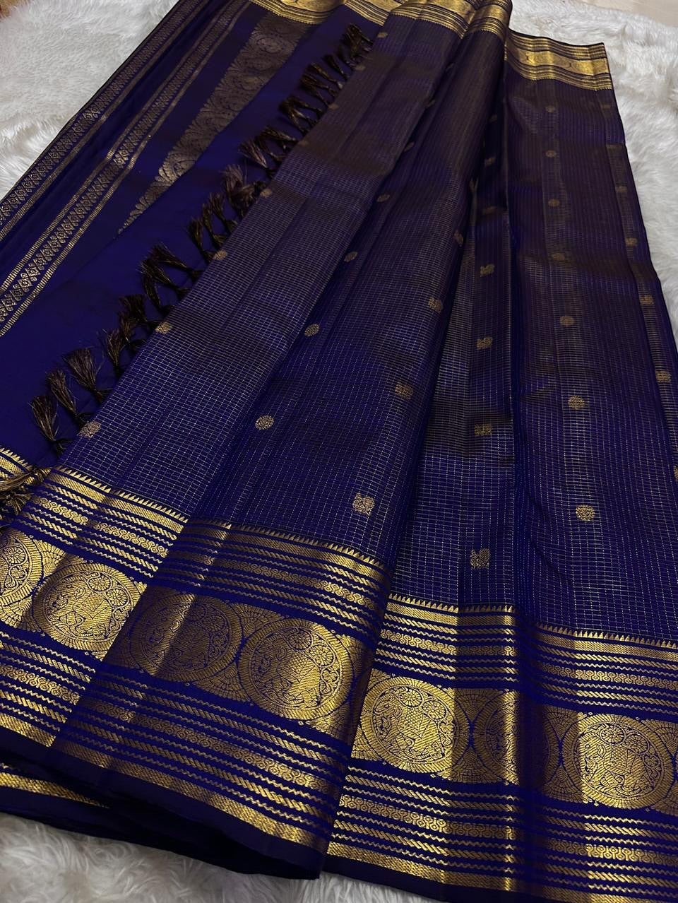 Seraphic Navy Blue Soft Banarasi Silk Saree With Petrichor Blouse Piece