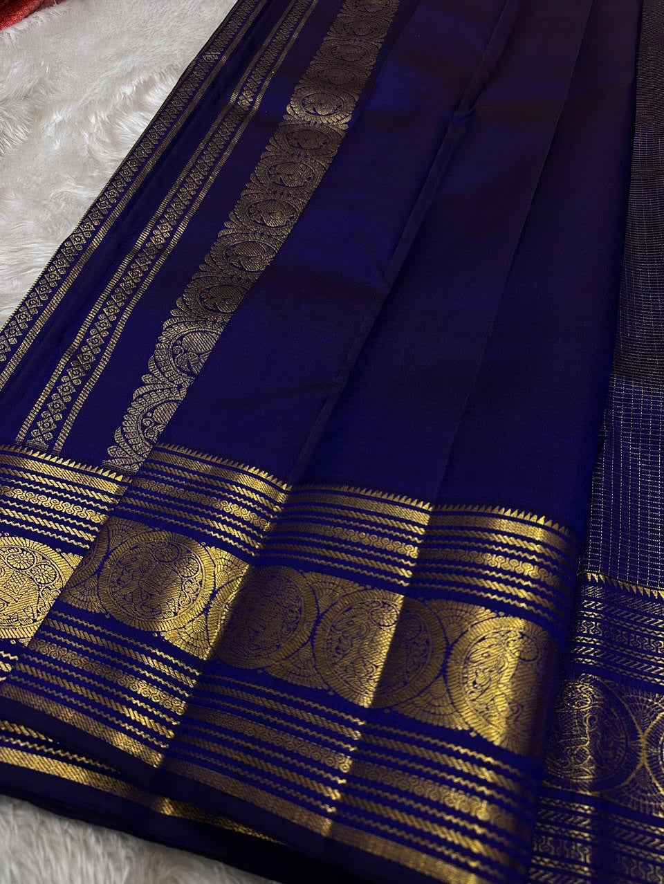 Seraphic Navy Blue Soft Banarasi Silk Saree With Petrichor Blouse Piece