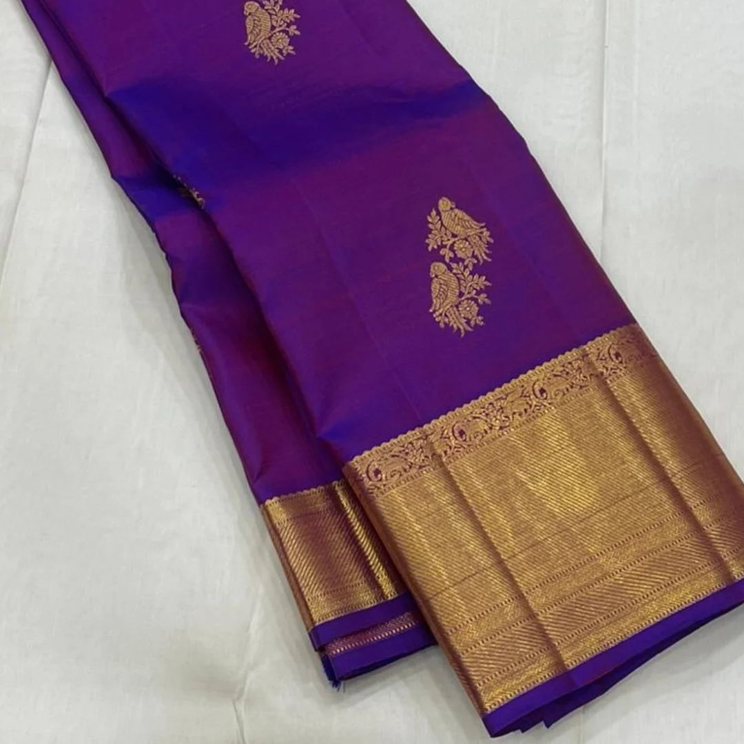Grandiose Purple Soft Banarasi Silk Saree With Majestic Blouse Piece