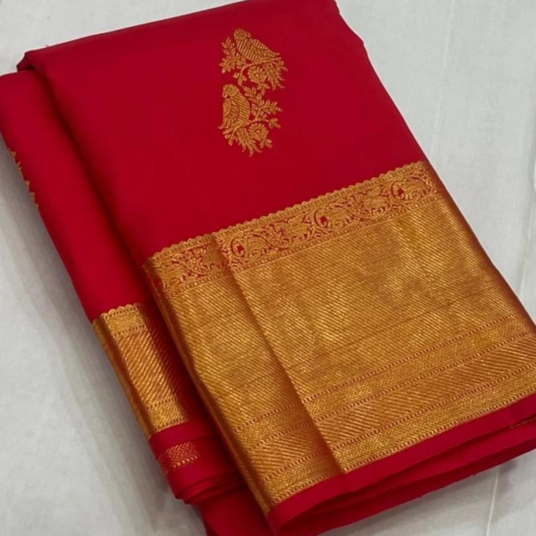 Pleasant Red Soft Banarasi Silk Saree With Captivating Blouse Piece