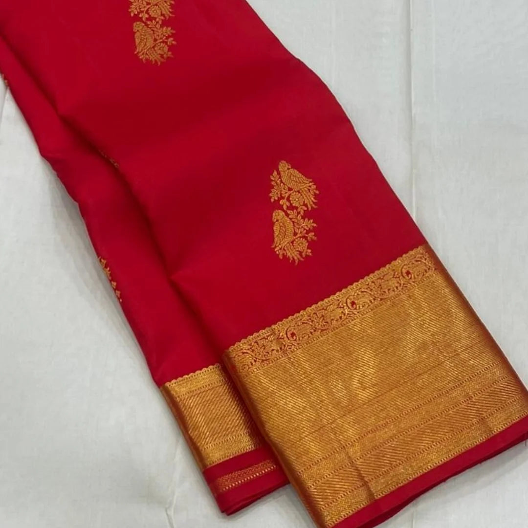 Pleasant Red Soft Banarasi Silk Saree With Captivating Blouse Piece