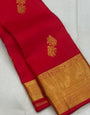Pleasant Red Soft Banarasi Silk Saree With Captivating Blouse Piece