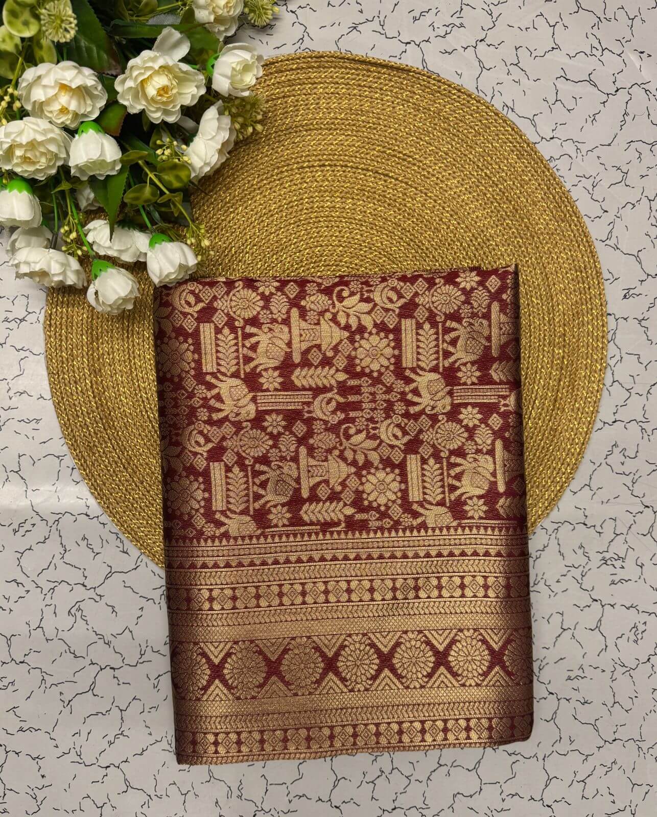 Nemesis Wine Soft Banarasi Silk Saree With Adorning Blouse Piece