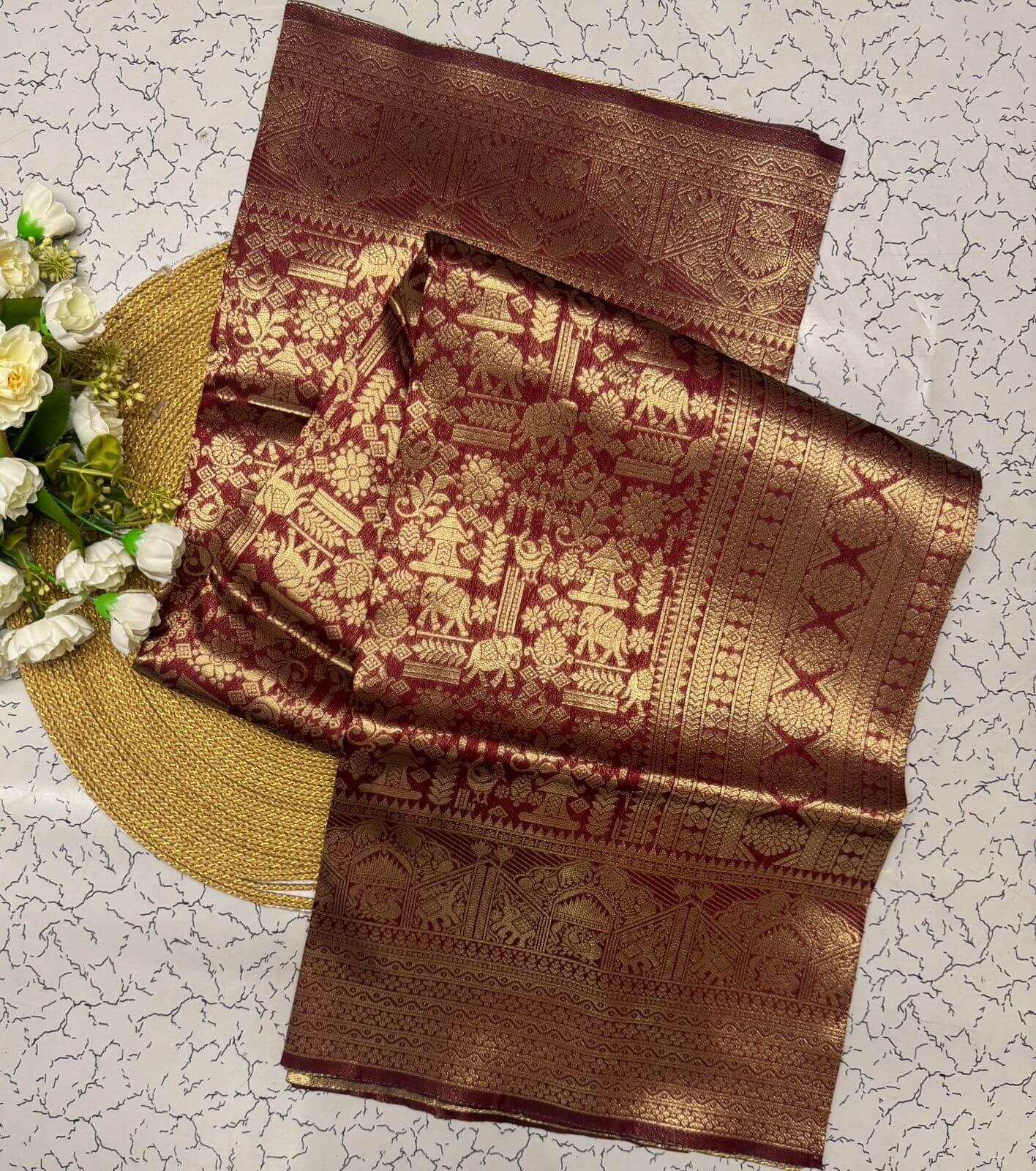 Nemesis Wine Soft Banarasi Silk Saree With Adorning Blouse Piece
