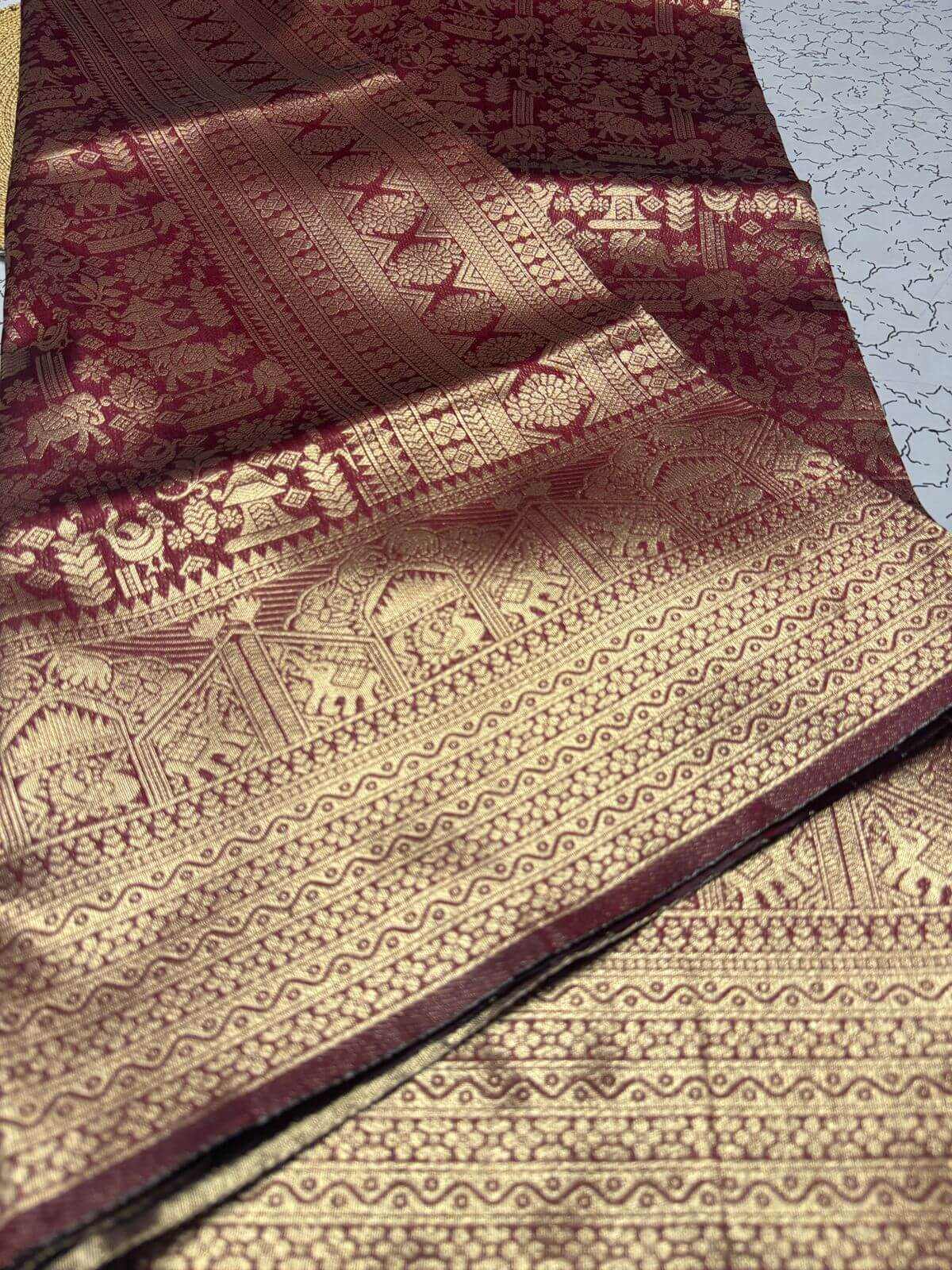 Nemesis Wine Soft Banarasi Silk Saree With Adorning Blouse Piece