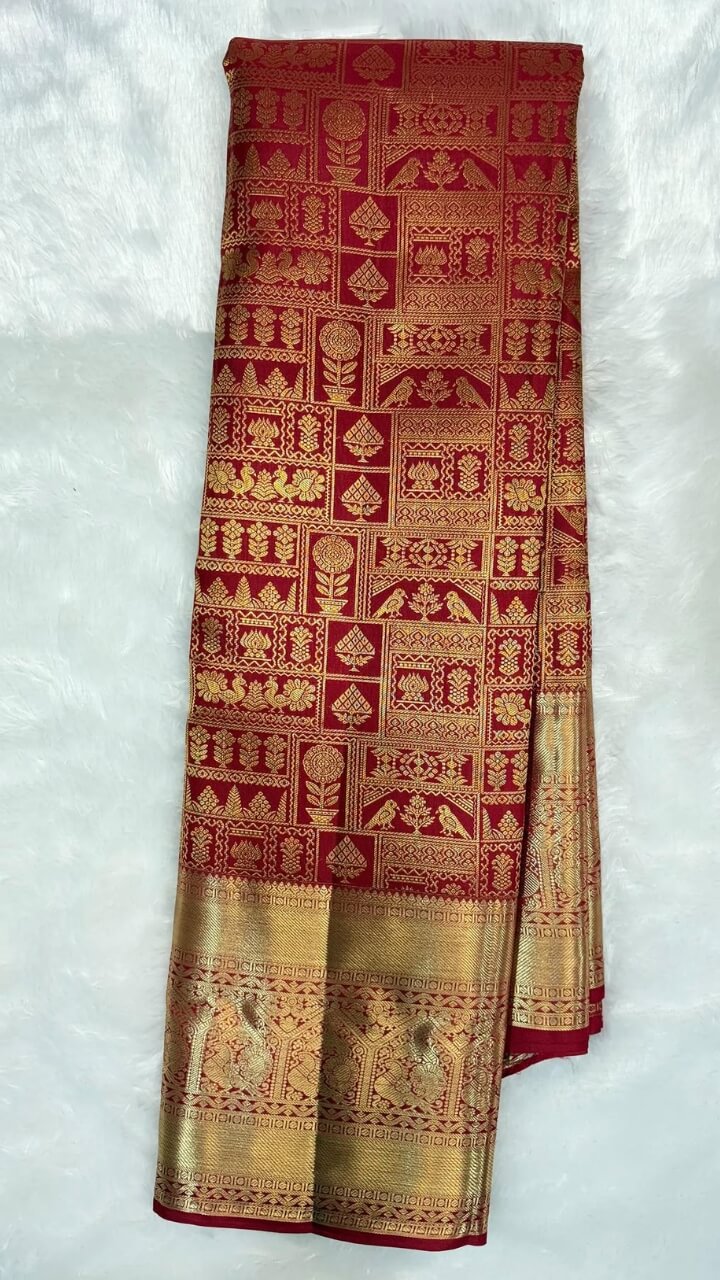 Capricious Red Soft Banarasi Silk Saree With Twirling Blouse Piece