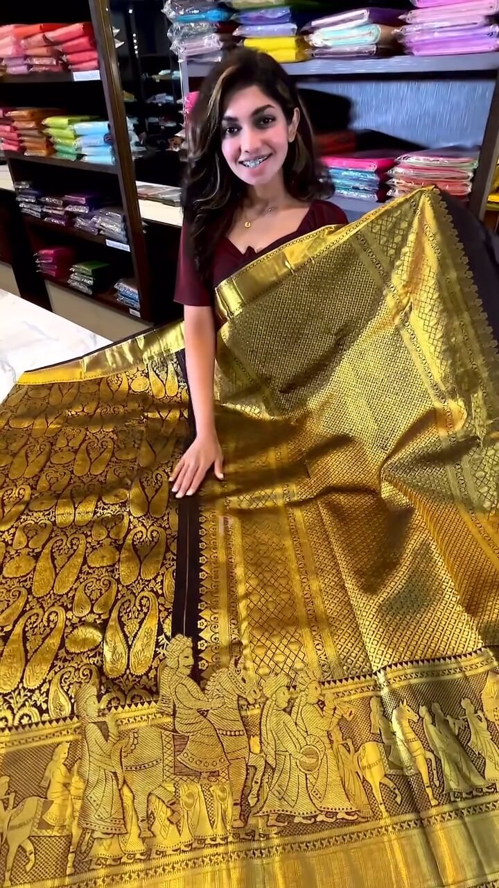 Outstanding Brown Soft Banarasi Silk Saree With Verdant Blouse Piece