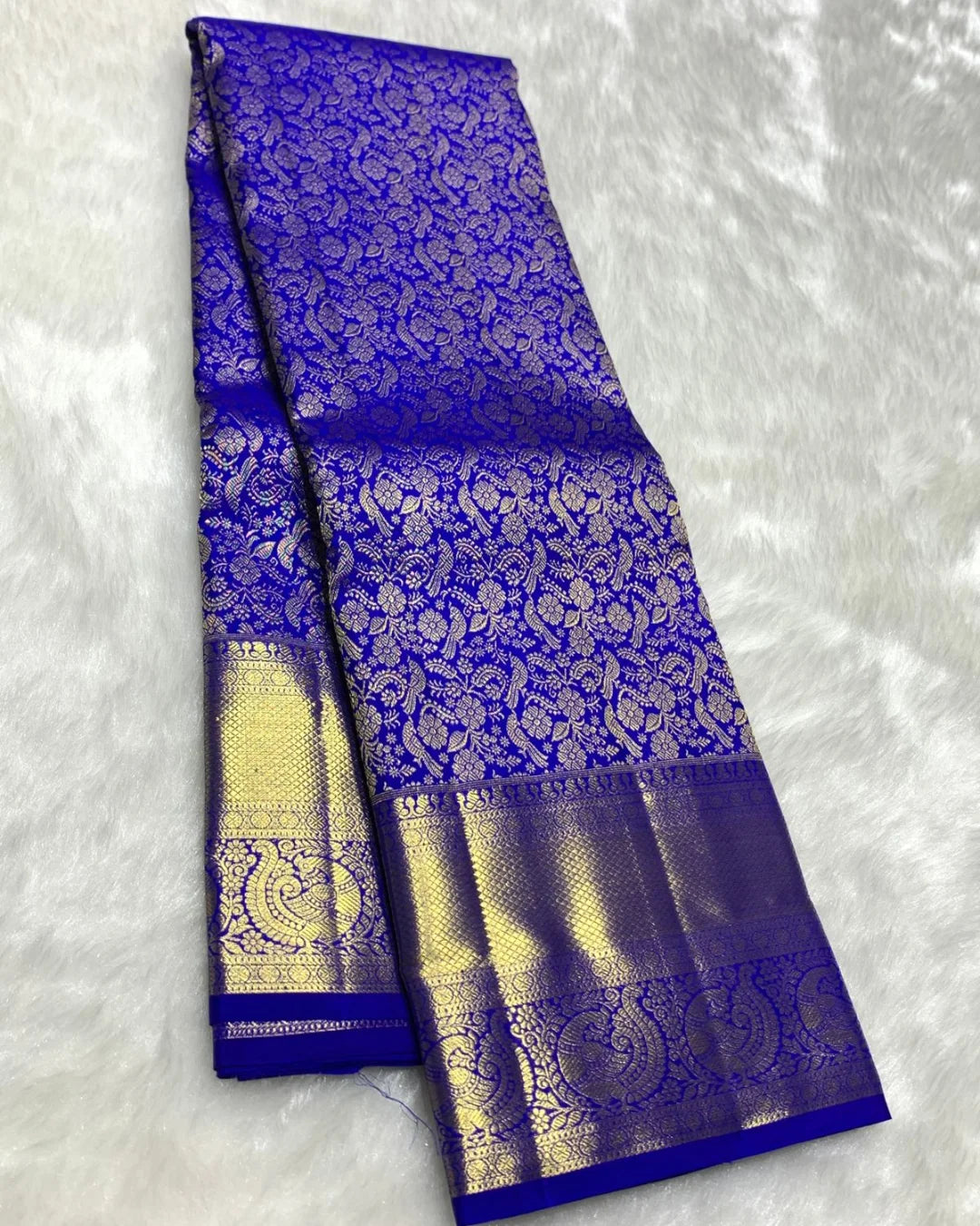 Zephyr Royal Blue Soft Banarasi Silk Saree With Desultory Blouse Piece
