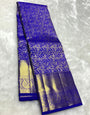 Zephyr Royal Blue Soft Banarasi Silk Saree With Desultory Blouse Piece