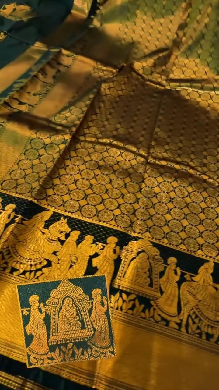 Evanescent Dark Green Soft Banarasi Silk Saree With Groovy Blouse Piece