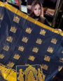 Surpassing Navy Blue Soft Banarasi Silk Saree With Radiant Blouse Piece