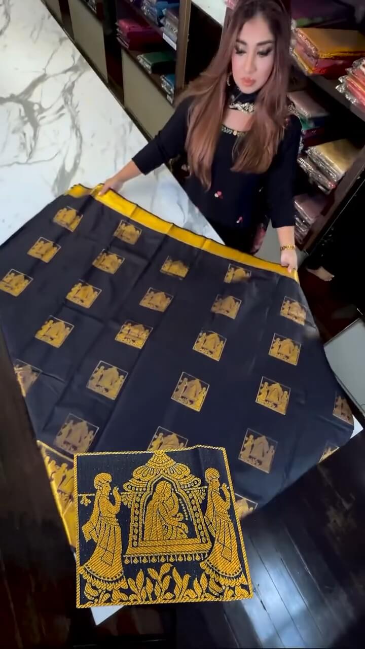 Surpassing Navy Blue Soft Banarasi Silk Saree With Radiant Blouse Piece