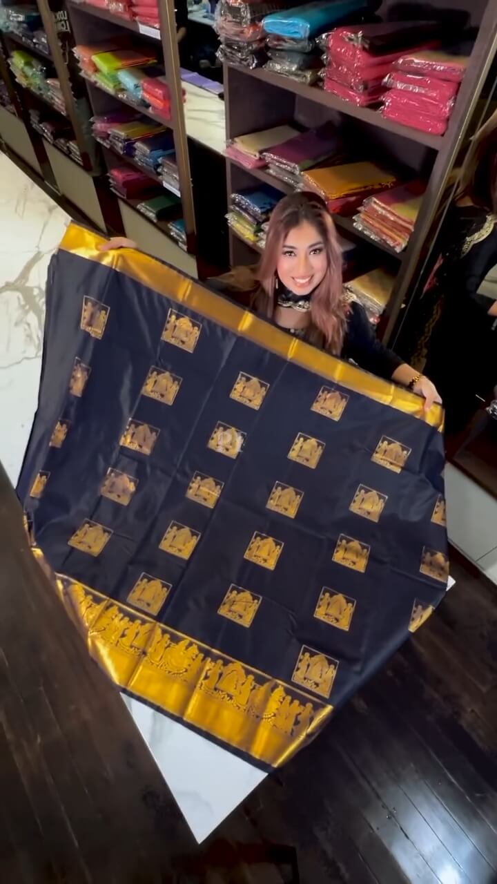 Surpassing Navy Blue Soft Banarasi Silk Saree With Radiant Blouse Piece