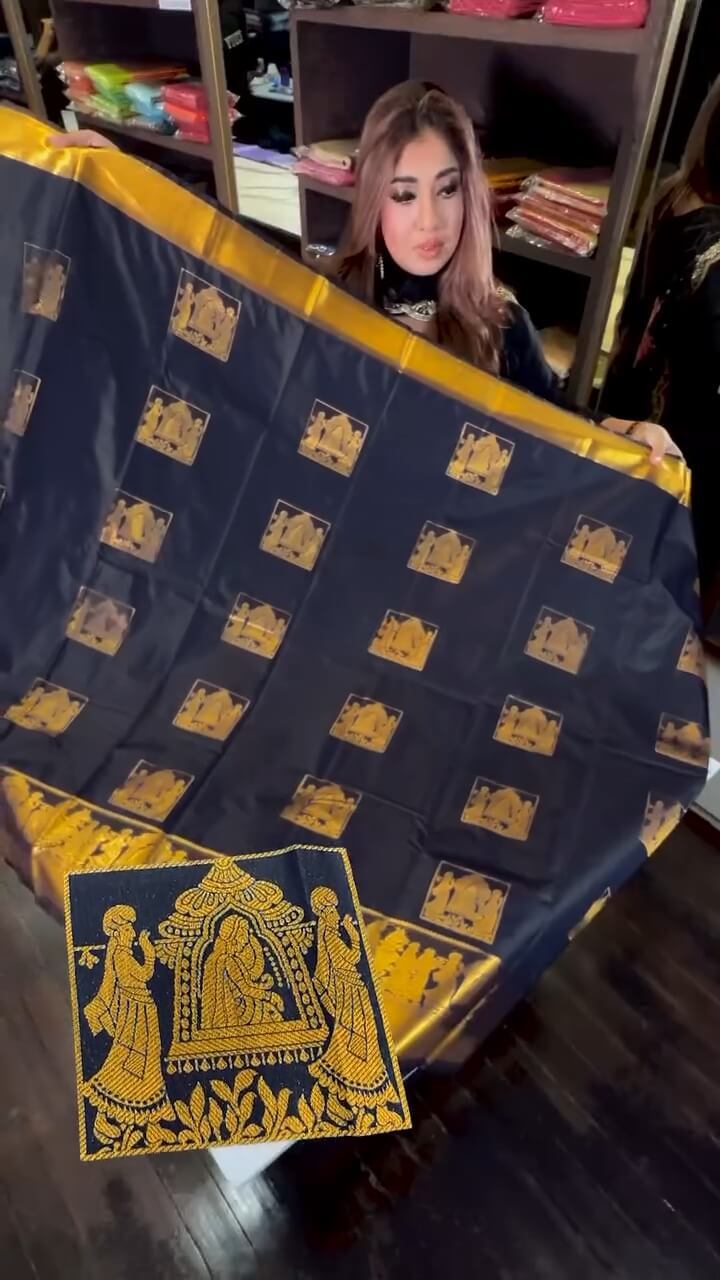 Surpassing Navy Blue Soft Banarasi Silk Saree With Radiant Blouse Piece