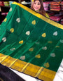 Imaginative Dark Green Soft Banarasi Silk Saree With Susurrous Blouse Piece