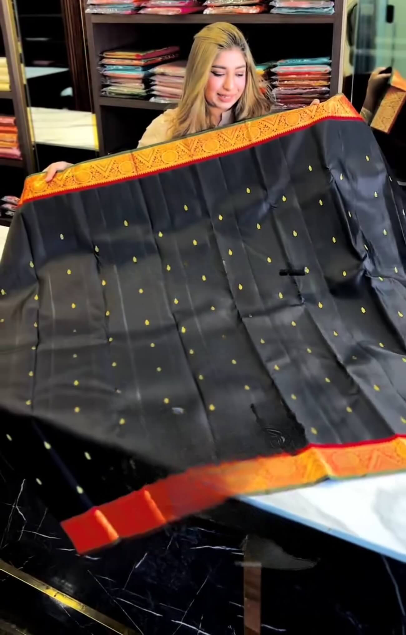 Seraphic Black Soft Banarasi Silk Saree With Verdant Blouse Piece
