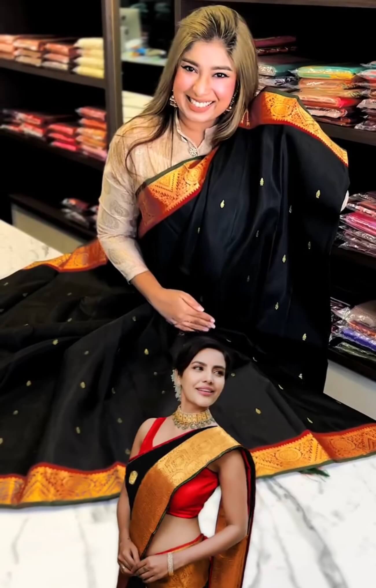 Seraphic Black Soft Banarasi Silk Saree With Verdant Blouse Piece