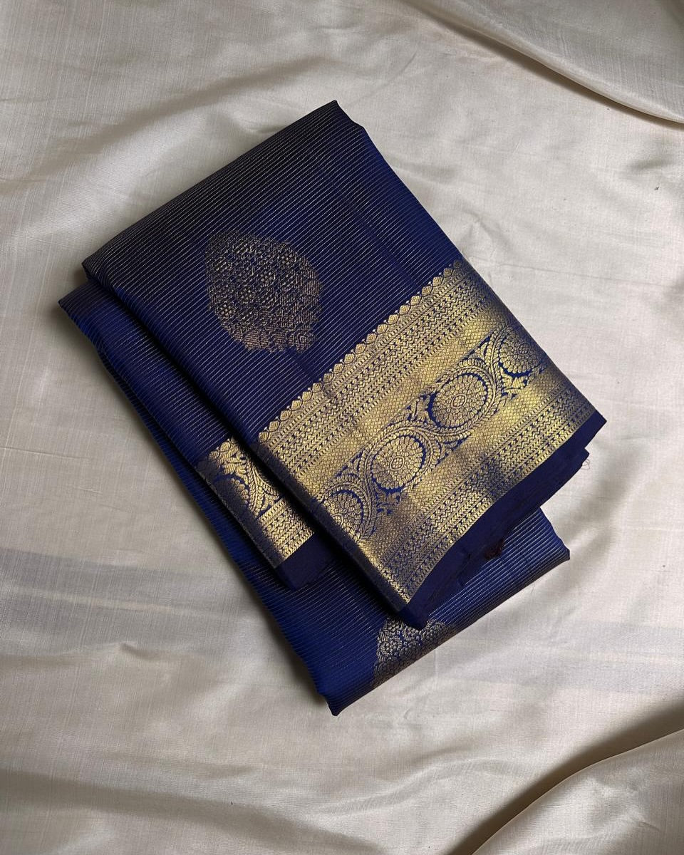 Panache Navy Blue Soft Banarasi Silk Saree With Seraphic Blouse Piece