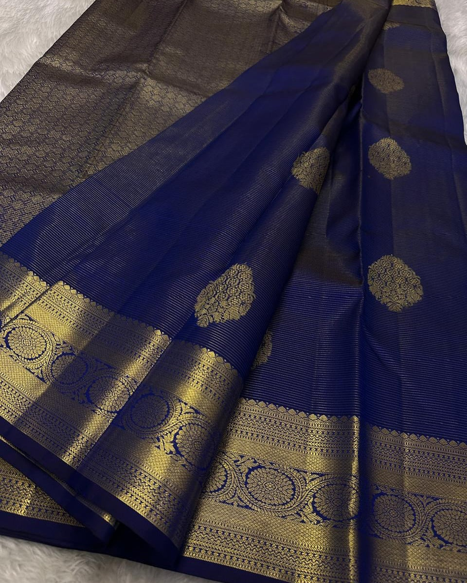 Panache Navy Blue Soft Banarasi Silk Saree With Seraphic Blouse Piece
