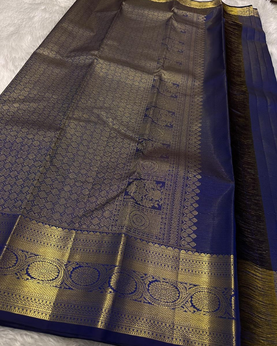 Panache Navy Blue Soft Banarasi Silk Saree With Seraphic Blouse Piece