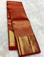 Super extravagant Red Soft Banarasi Silk Saree With Surpassing Blouse Piece