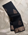 Quintessential Black Pure Zari Weaving Banarasi Silk Saree With Smashing Blouse Piece