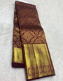 Preferable Purple Pure Zari Weaving Banarasi Silk Saree With Charismatic Blouse Piece
